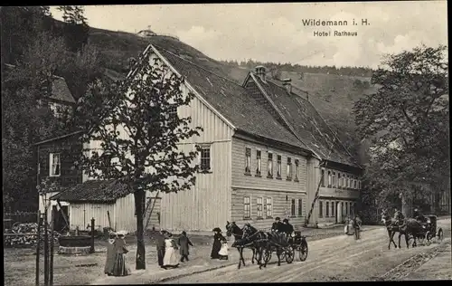 Ak Wildemann Clausthal Zellerfeld im Oberharz, Hotel Rathaus, Kutschen