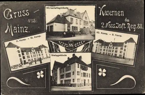 Ak Mainz am Rhein, Kasernen, 2. Nass. Inf. Regt. Nr. 88, 10. u. 11. Komp., Wirtschaftsgebäude