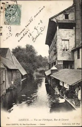 Ak Lisieux Calvados, Vue sur l'Orbiquet, Rue de Livarot