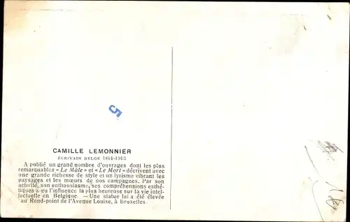 Ak Camille Lemonnier, Romancier, Schriftsteller