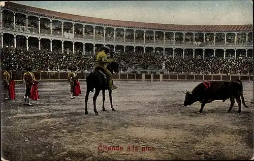 Ak Corrida de Toros, Citando a la pica, Stierkampf