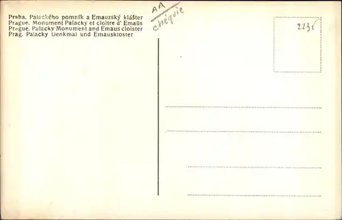 Ak Praha Prag Tschechien, Palacky Denkmal und Emauskloster