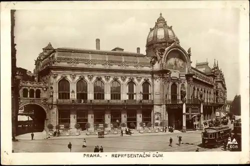 Ak Prag, Repräsentationshaus, Straßenblick, Straßenbahn