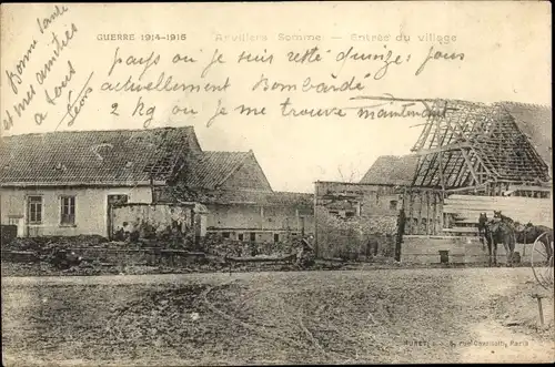 Ak Arvillers Somme, Entree du Village, Guerre 1914-1915, Ruines, Kriegszerstörung 1. WK