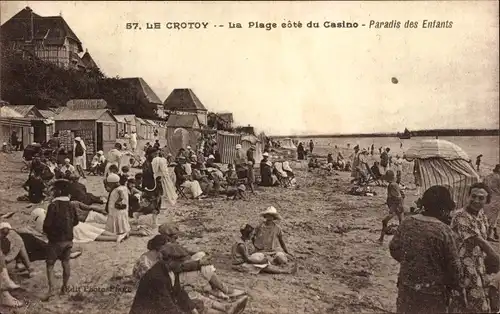 Ak Le Crotoy Somme, La Plage cote du Casino, Paradis des Enfants