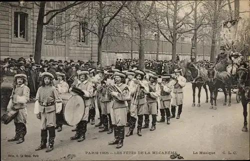 Ak Paris 1905, Les Fetes de la Mi Careme, Festzug, Kapelle in historischen Kostümen