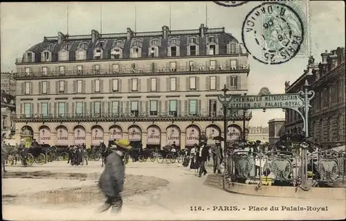 Ak Paris I., Place du Palais Royal, Station du Métropolitain