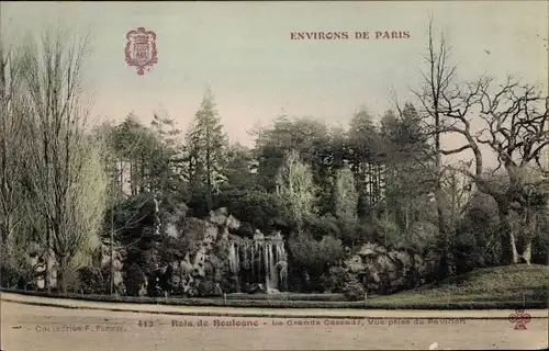 Ak Paris XVI, Bois de Boulogne, La Grande Cascade, vue prise du Pavillon