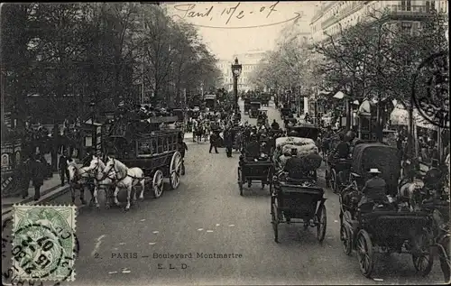 Ak Paris II, Boulevard Montmartre, Straßenszene, Kutschen