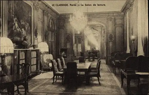 Ak Paris VIII., Le Claridge, Salon de lecture, Innenansicht