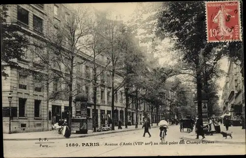 Ak Paris VIII., Avenue d'Antin au rond point des Champs Elysees