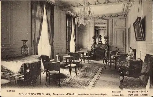 Ak Paris II., Hotel Powers, Avenue d'Antin, Innenansicht