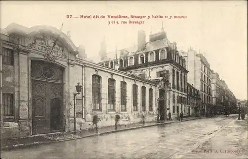 Ak Paris III., Hotel dit de Vendome, Rue Beranger