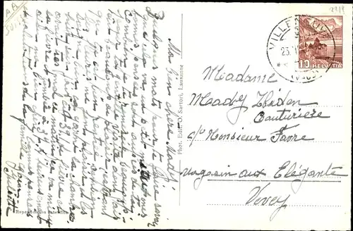 Ak Villeneuve Kanton Waadt, Vue generale et les Alpes de la Savoie