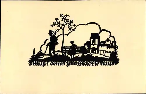 Scherenschnitt Lied Ak Schwindt, A. M., Muss i denn, muss i denn zum Städele hinaus