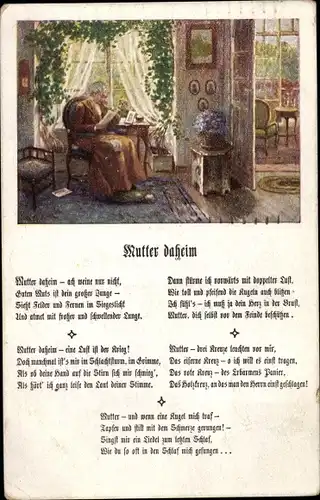 Gedicht Ak Mutter daheim, Alte Frau im Wohnzimmer, Mutter daheim, ach weine nur nicht