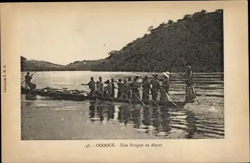 Ak Gabun, Fluss Ogooué, une pirogue au départ