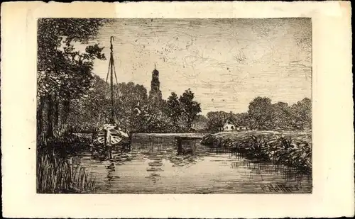 Künstler Ak Matthes, P., Flusspartie, Boot