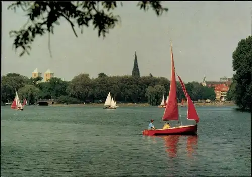 Ak Münster in Westfalen, Aasee, Segelboot
