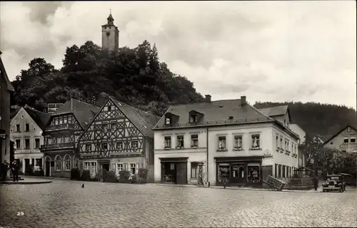 Ak Bad Berneck im Fichtelgebirge Bayern, Dorfpartie, Fachwerkhäuser, Geschäfte