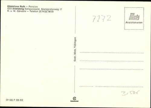 Ak Altensteig im Schwarzwald Württemberg Gästehaus Ruth, Markgrafenweg 17, Ortsansicht
