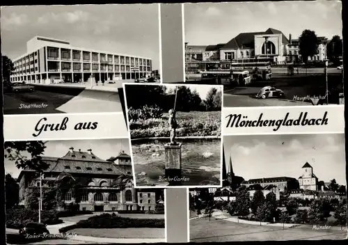 Ak Mönchengladbach am Niederrhein, Stadttheater, Hauptbahnhof, Kaiser Friedrich Halle, Münster