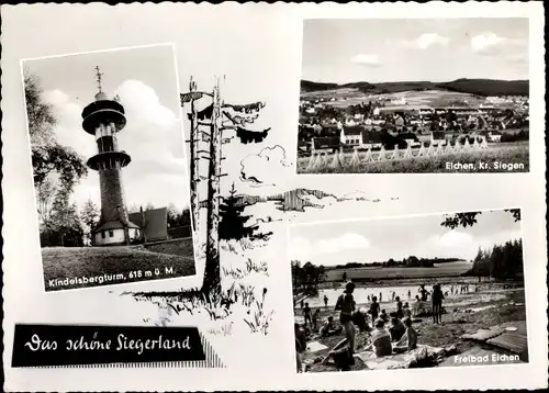 Ak Eichen im Westerwald, Totale, Freibad, Kindelsbergturm