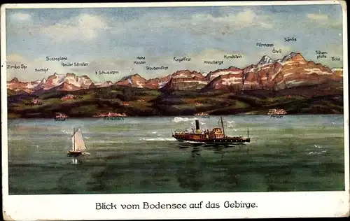 Künstler Ak Marschall, V., Friedrichshafen am Bodensee, Blick vom Bodensee auf das Gebirge