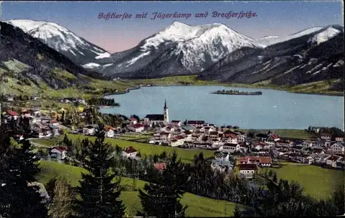 Ak Schliersee in Oberbayern, Blick zur Jägerspitze und Brecherspitze