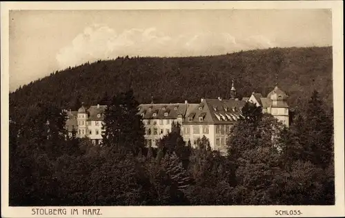 Ak Stolberg i. Süd Harz, Blick auf das Schloss im Wald