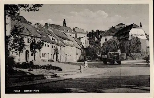 Ak Pirna an der Elbe, Tischerplatz, LKW, Tannen-Säle