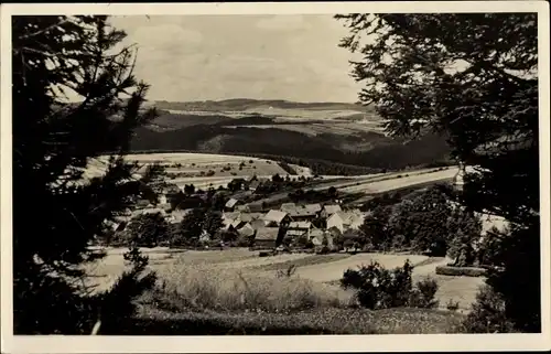 Ak Meuselbach Schwarzmühle im Schwarzatal, Blick auf den Ort, Felder, Wald