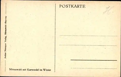 Ak Mittenwald in Oberbayern, Ortsansicht mit Karwendelgebirge, Winter