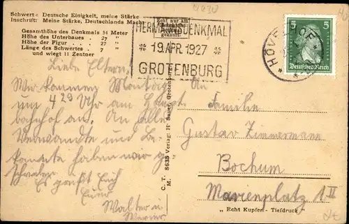 Ak Detmold am Teutoburger Wald, Hermannsdenkmal