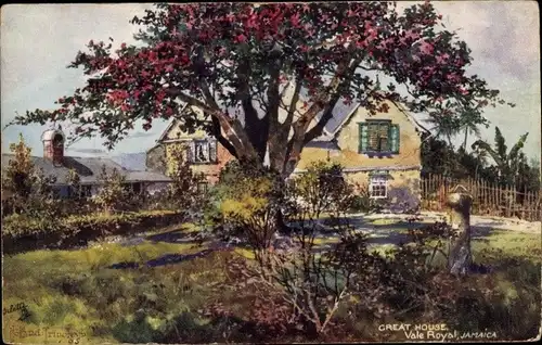 Künstler Ak Jamaica, Great House, Vale Royal, Wohnhaus mit Garten
