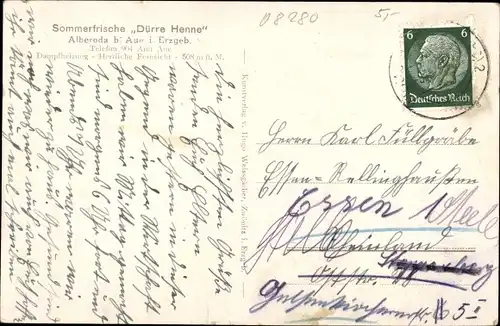 Ak Alberoda Aue im Erzgebirge Sachsen, Gasthaus Dürre Henne