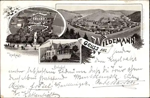 Litho Wildemann Clausthal Zellerfeld im Oberharz, Kurhaus, Bahnhof, Totalansicht