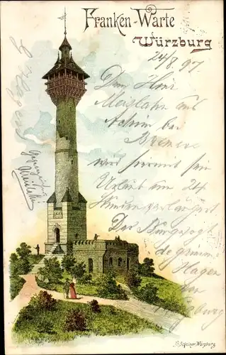 Litho Würzburg am Main Unterfranken, Frankenwarte