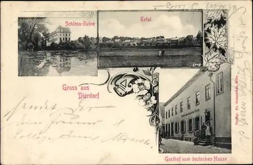 Ak Dierdorf im Westerwald, Schlossruine, Gesamtansicht, Gasthof zum deutschen Hause