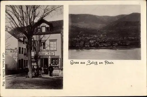 Ak Bad Salzig Boppard am Rhein in Rheinland Pflaz, Totalansicht, Konsumanstalt W. Steil