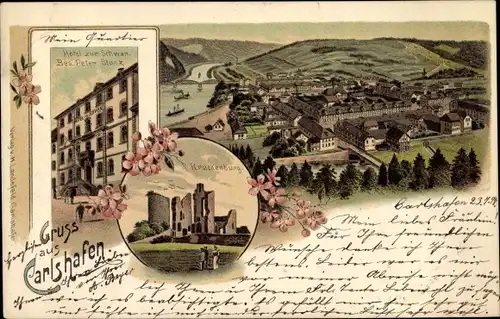 Litho Bad Karlshafen an der Weser, Gesamtansicht, Hotel zum Schwan