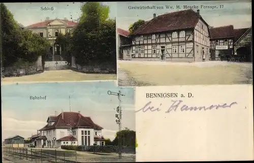Ak Bennigsen Springe am Deister, Schloss, Bahnhof, Gleisseite, Gastwirtschaft