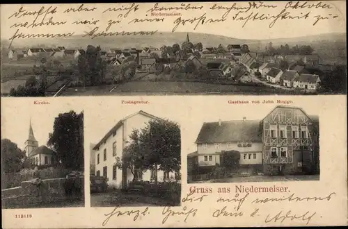 Ak Niedermeiser Liebenau an der Weser, Gesamtansicht, Kirche, Postagentur, Gasthaus
