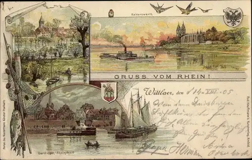 Litho Wittlaer Düsseldorf am Rhein, Kaiserswerth, Uerdingen, Rheintor