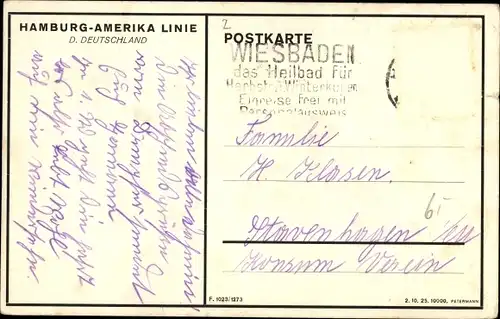 Ak Dampfschiff Deutschland, HAPAG, In Fahrt, Ansicht Bug Backbord