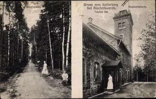 Ak Butterberg Bischofswerda in Sachsen, Aussichtsturm, Försterei Weg
