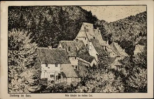Ak Stolberg im Harz, Alte Häuser im kalten Tal