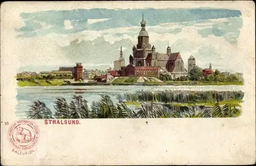 Litho Stralsund in Mecklenburg Vorpommern, St. Nikolai Kirche, Hoffmann's Speisenmehl