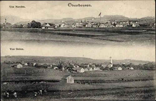 Ak Oberbeuren Kaufbeuren an der Wertach Schwaben, Gesamtansicht von Norden und Süden