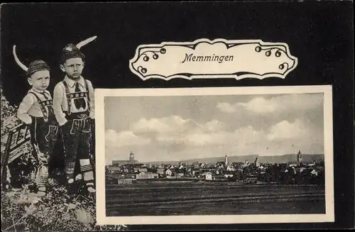 Passepartout Ak Memmingen in Schwaben, Panorama, Jungen in Lederhosen